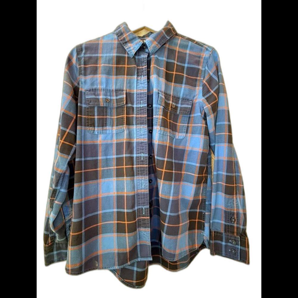 Patagonia Women's 8 Blue Plaid Organic Cotton Flannel Long Sleeve Button Up
